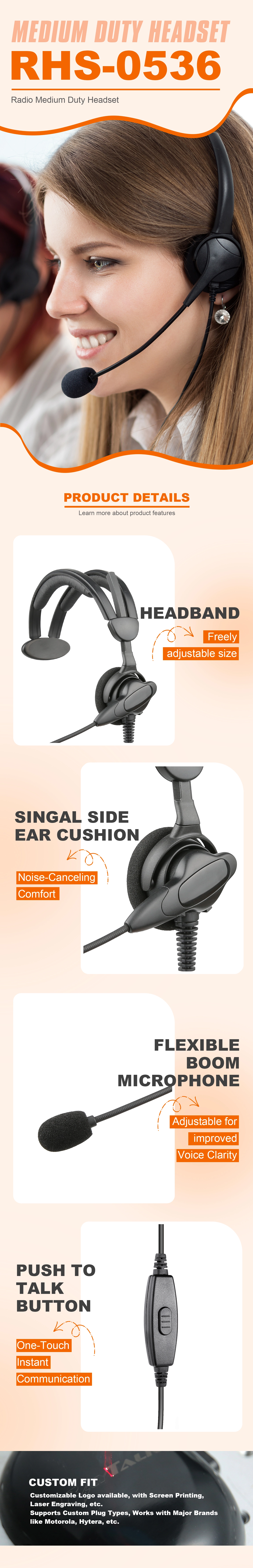 Details of RHS-0536 Medium Duty Intercom Call Center Headphone with Noise-Canceling Boom Microphone