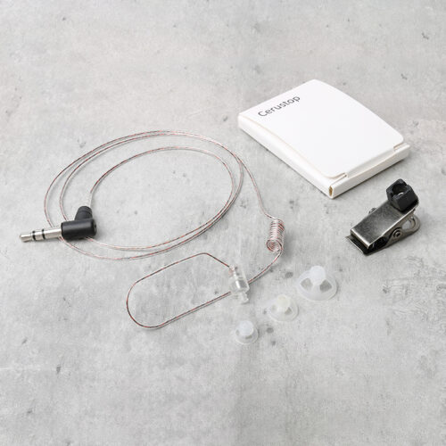 E-47 Police Earpiece for Motorola Walkie Talkie, clear acoustic tube earpiece with 3.5mm connector, replaceable ear tips, lapel clip and Cerustop filter.