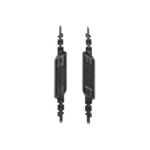 EM-3449 two-way radio earpiece with slimline push-to-talk button, showing the compact PTT button in detail