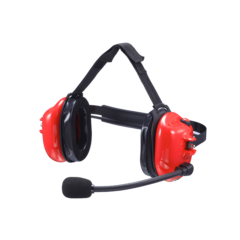 45 degree angle view of B-50Q red heavy duty headset
