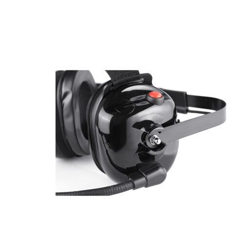 B-50Q engineering headset featuring red PTT and padded behind-the-head metal band