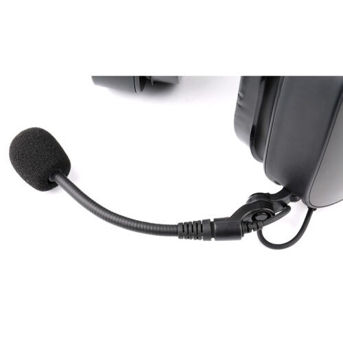 Close-up detail of B-60Q racing radios headsets with specially designed flexible mic