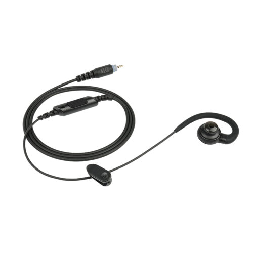 EM 3449 2-way radio earpiece with mic featuring in-ear design, clear sound speaker, inline microphone, and durable clip for professional communication