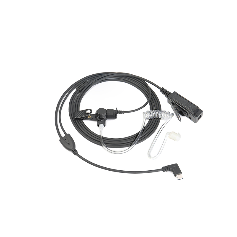 EM-4238 clear acoustic tube earpiece with Type-C connector, compatible with smartphones, computers, and tablets