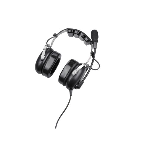 PH-100 aviation headphones with flexible boom mic, padded headband, and cable connection, full view on white background
