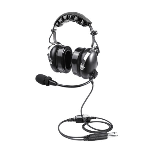 Full view of PH-100 PNR Pilot Headphones with control box, mic, and cable