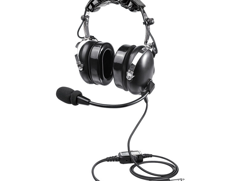 Full view of PH-100 PNR Pilot Headphones with control box, mic, and cable