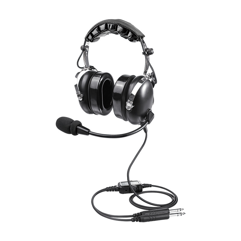 Full view of PH-100 PNR Pilot Headphones with control box, mic, and cable