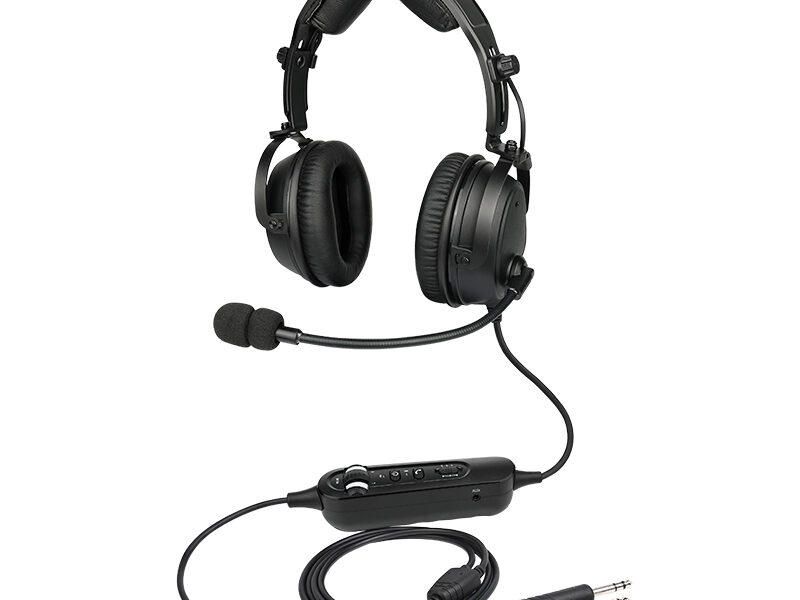 Full view of PH-600A ANR Aviation Headsets with Bluetooth, featuring cable and dual plugs