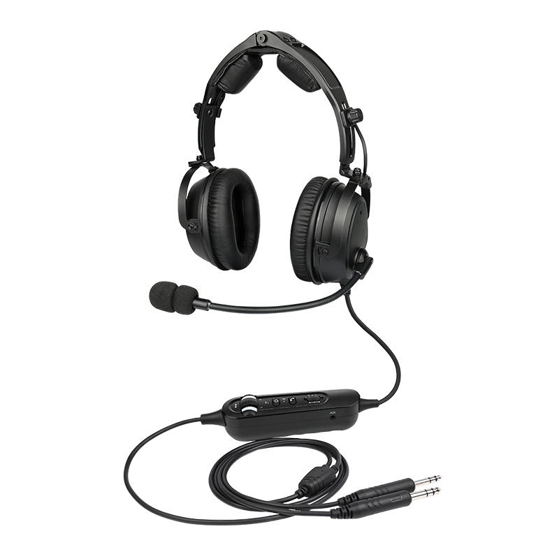 Full view of PH-600A ANR Aviation Headsets with Bluetooth, featuring cable and dual plugs