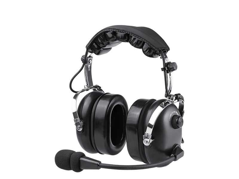 “RAN-1000AQ Radio Headset with XLR 5Pin Jack, 45° angle view with flexible boom mic
