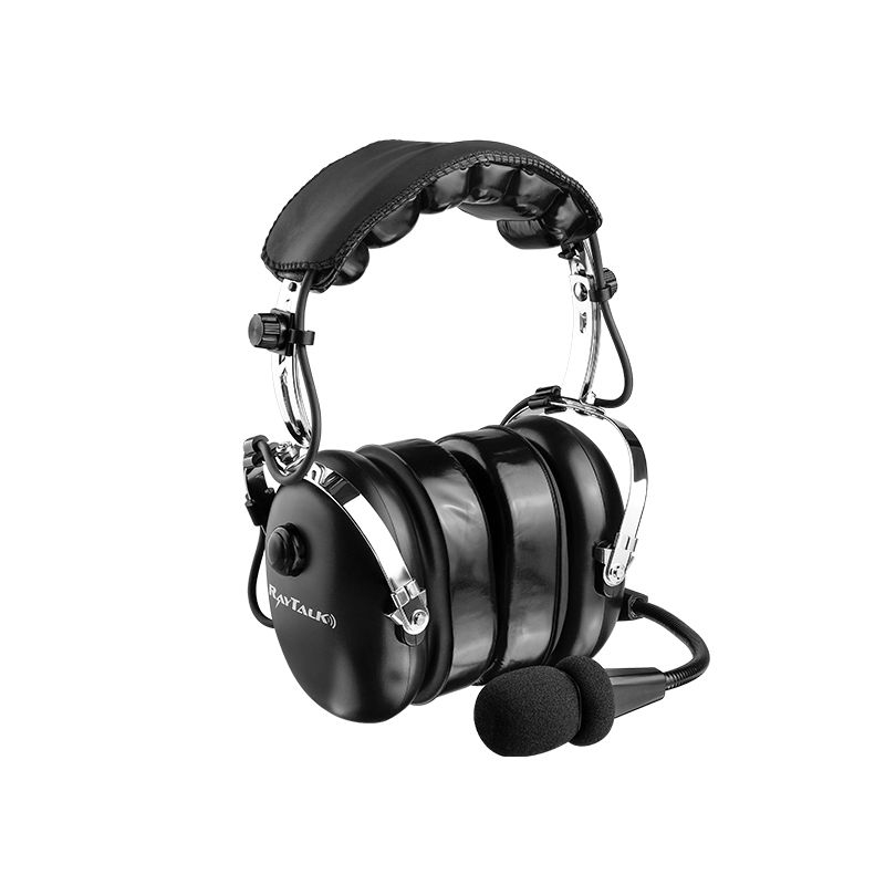 “RAN-1000AQ heavy duty headset at 45° angle, with microphone freely adjustable to optimal speaking distance.