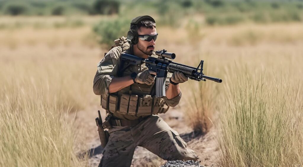 Soldiers training with RE-10 tactical headsets