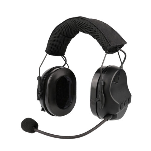 Front view of RE10 tactical headset with camouflage padding for military training
