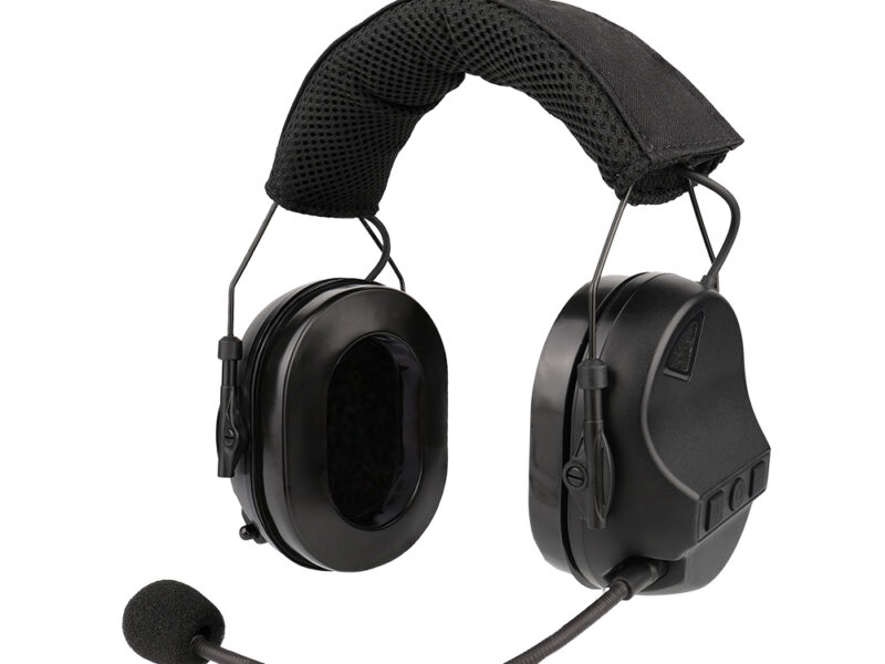 Front view of RE10 tactical headset with camouflage padding for military training