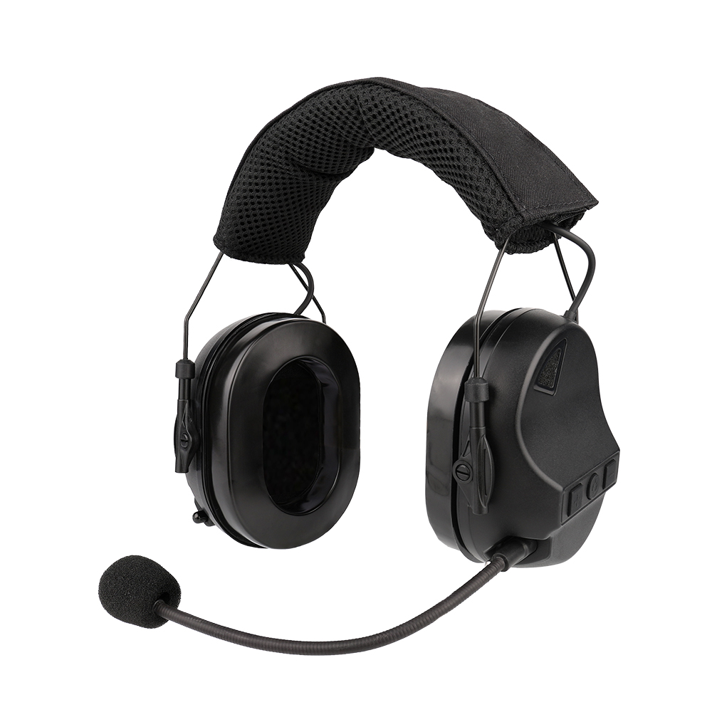 Front view of RE10 tactical headset with camouflage padding for military training