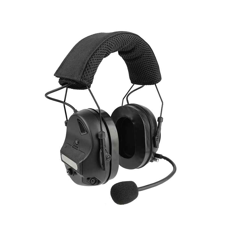 45 degree angle view of All-black tactical headset RE10