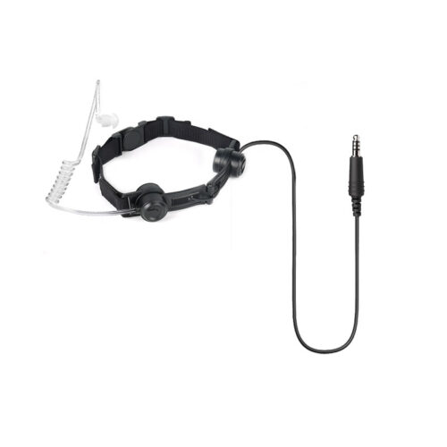 Full view of RTM-0340 throat microphone with acoustic tube and cable plug
