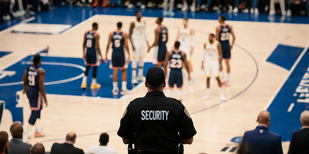 Security personnel are ensuring the safety of the game