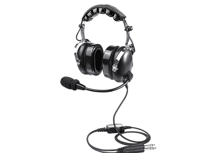 PH-100A PNR Pilot Headphones Full view of PH-100 PNR Pilot Headphones with control box, mic, and cable