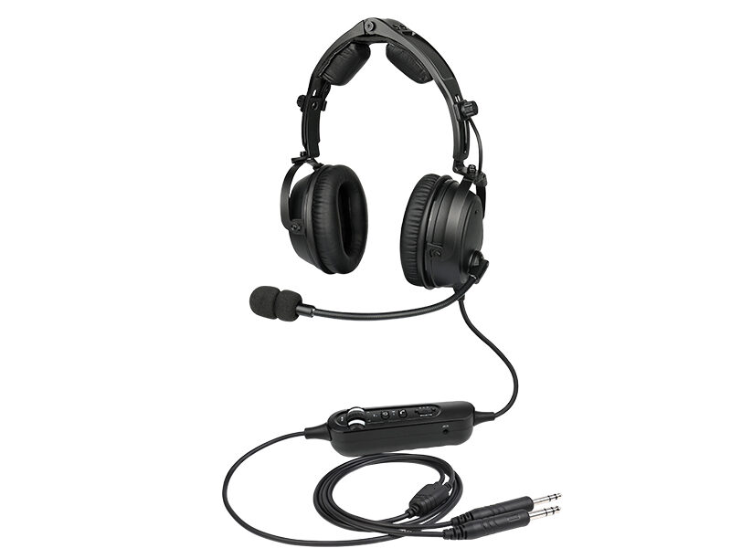 PH-600A ANR Bluetooth Aviation Headsets Full view of PH-600A ANR Aviation Headsets with Bluetooth, featuring cable and dual plugs