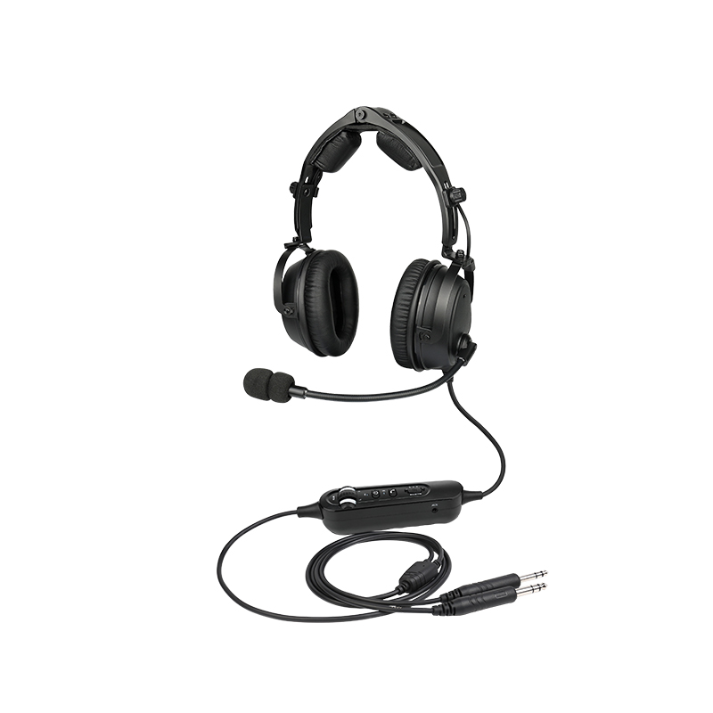 Full view of PH-600A ANR Aviation Headsets with Bluetooth, featuring cable and dual plugs