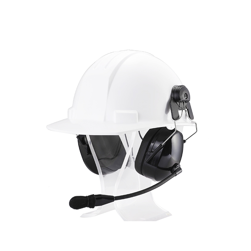 RAN-3100Q two way radio headphones RAN-3100Q two way radio headphones designed for helmet mounting, featuring cushioned ear cups and a flexible boom microphone, without a traditional headband