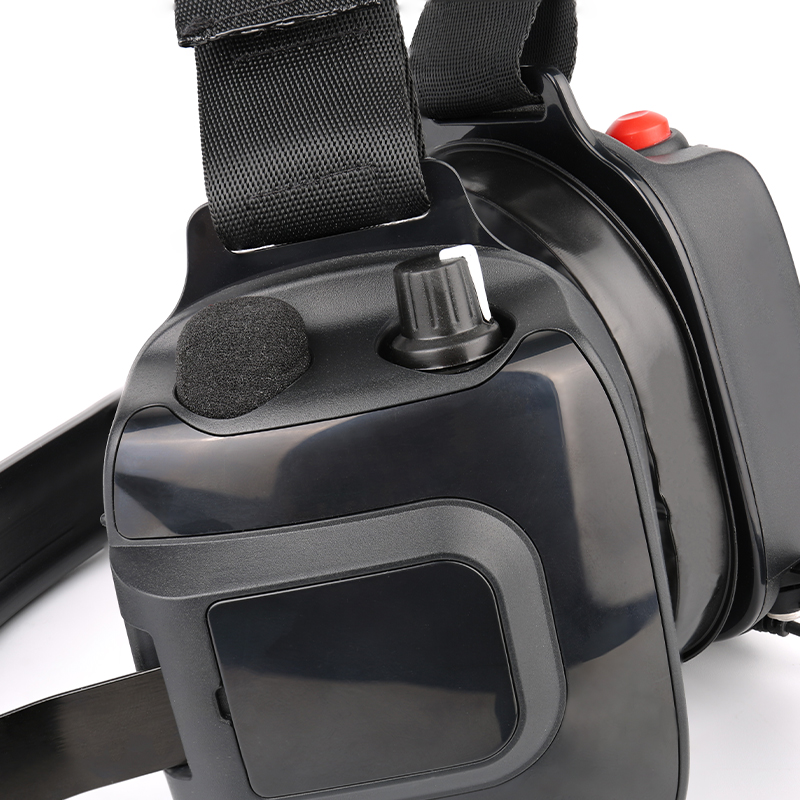 RE-20 high noise communication headsets featuring an easy-access power switch and volume control knob for clear communication in loud environments