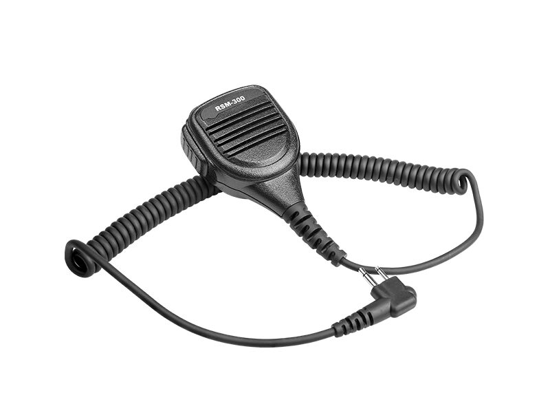 RSM-300 handheld speaker mic RSM-300 handheld speaker mic with durable coiled cable and dual-pin connector for two-way radios