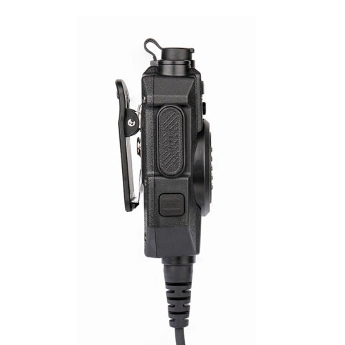 Side view of the RSM-600 waterproof shoulder microphone showing the talk button for hands-free operation Side view of the RSM-600 waterproof shoulder microphone showing the talk button for hands-free operation