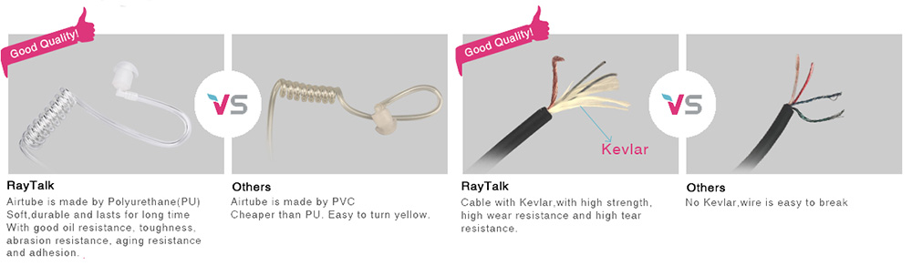 Cable of an earpiece with mic for radio, showing the durable and flexible wire