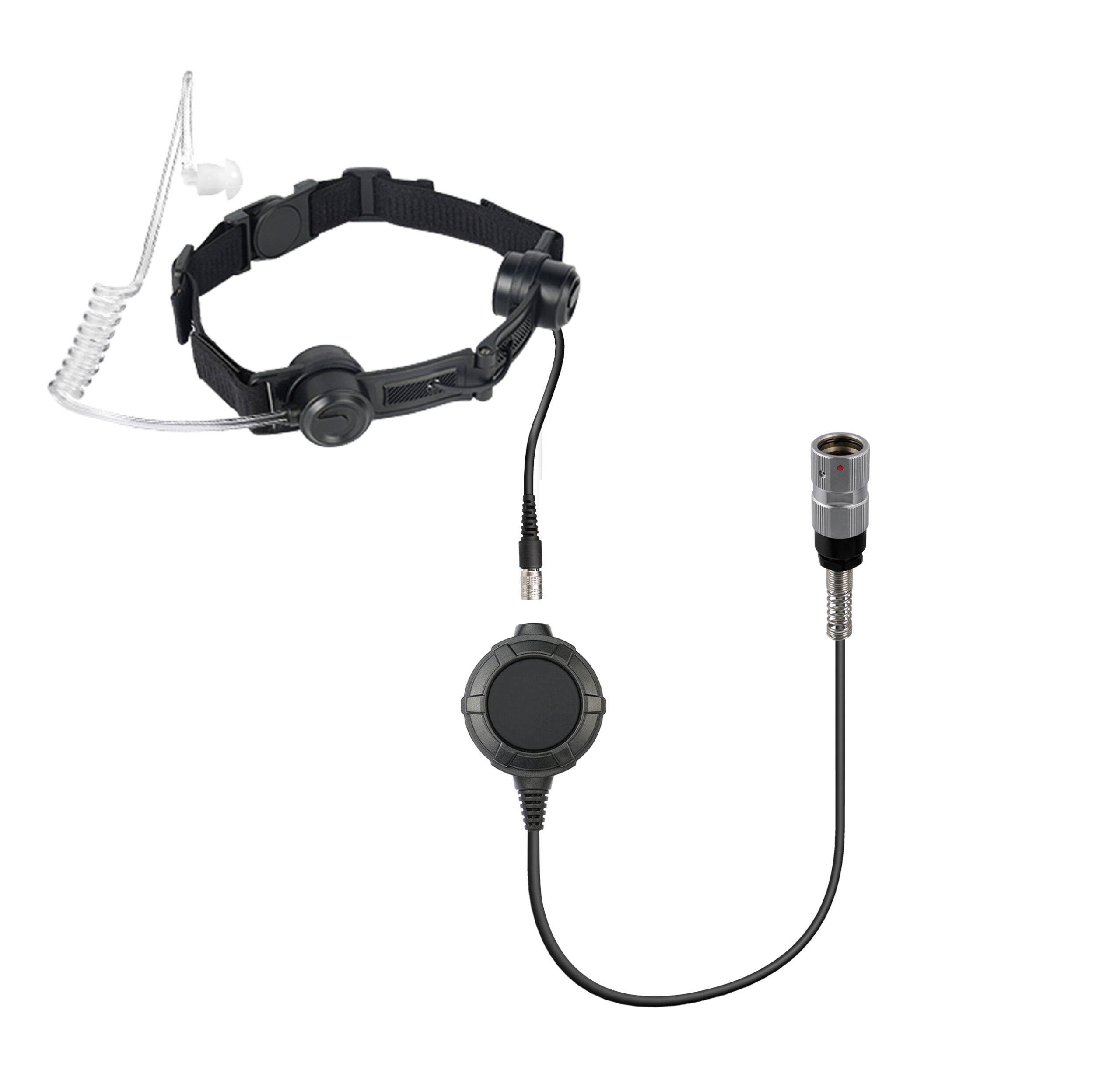 RTM-0340 military throat microphone with soft acoustic tube and cable full view
