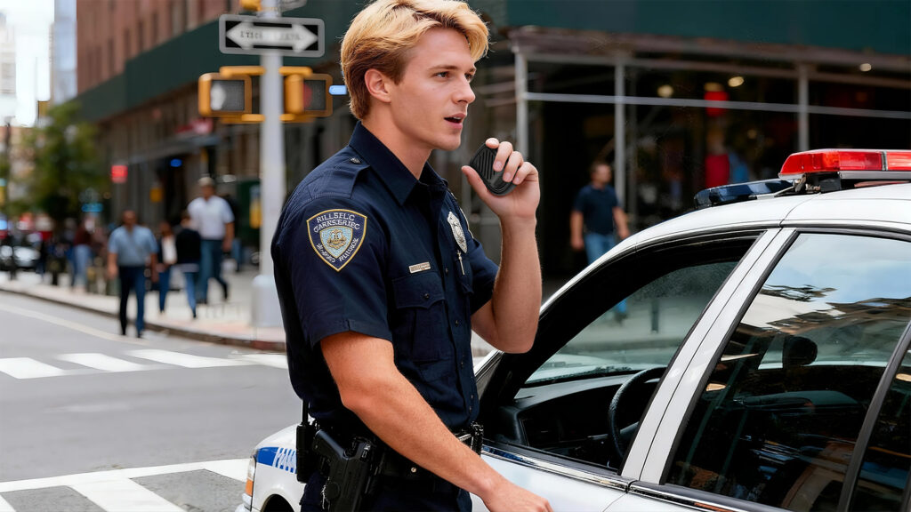 Police officers in the U.S. often use Bluetooth speaker microphones while working on the streets.