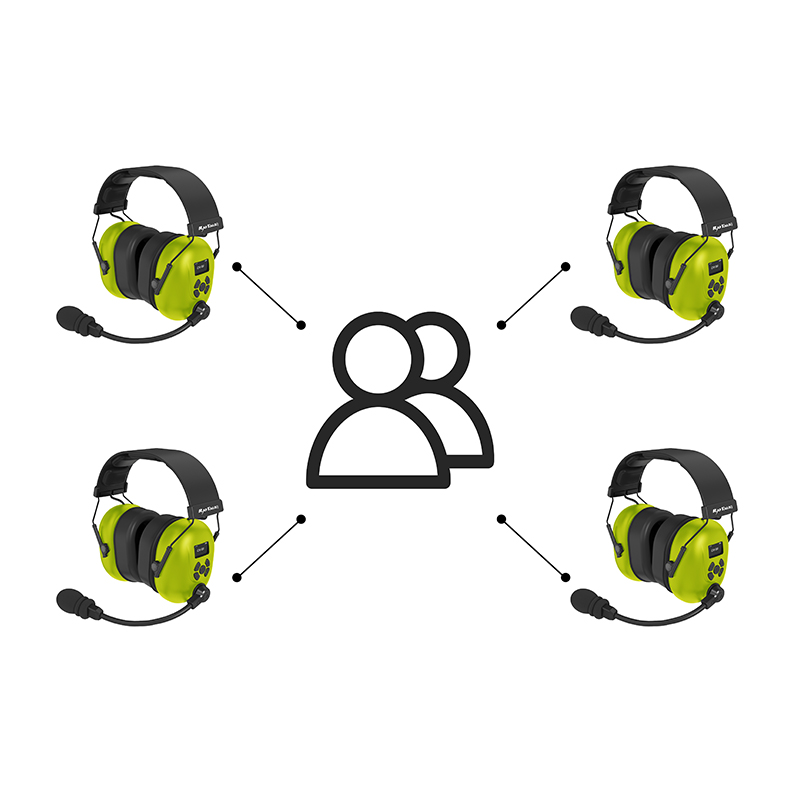 wireless intercom headset Connects up to 8 people in a group, users can emit and receive at the same time