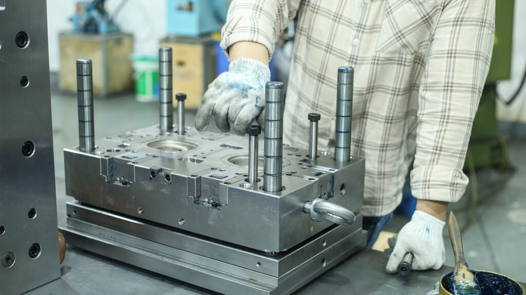 Engineer assembling the aviation headset earcup mold