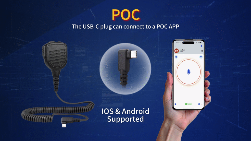 Earpieces and speaker microphones that work with most PoC radios and PoC applications.